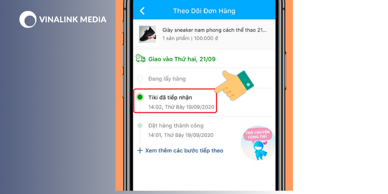 Kiểm tra đơn hàng Tiki bằng điện thoại